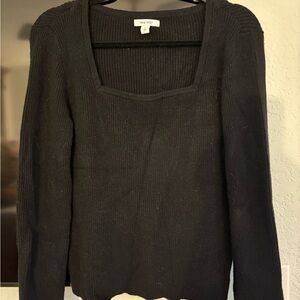 Nine West Black Ribbed Square-Neck Sweater